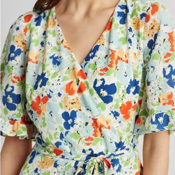 Lauren Ralph Lauren black Label Dress 16 Floral crepe faux wrap - Picture 4 of 15